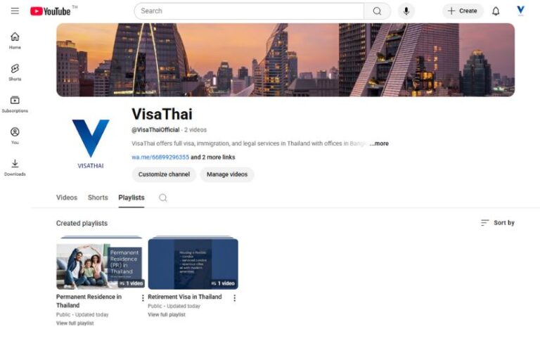 VisaThai YouTube Channel screenshot