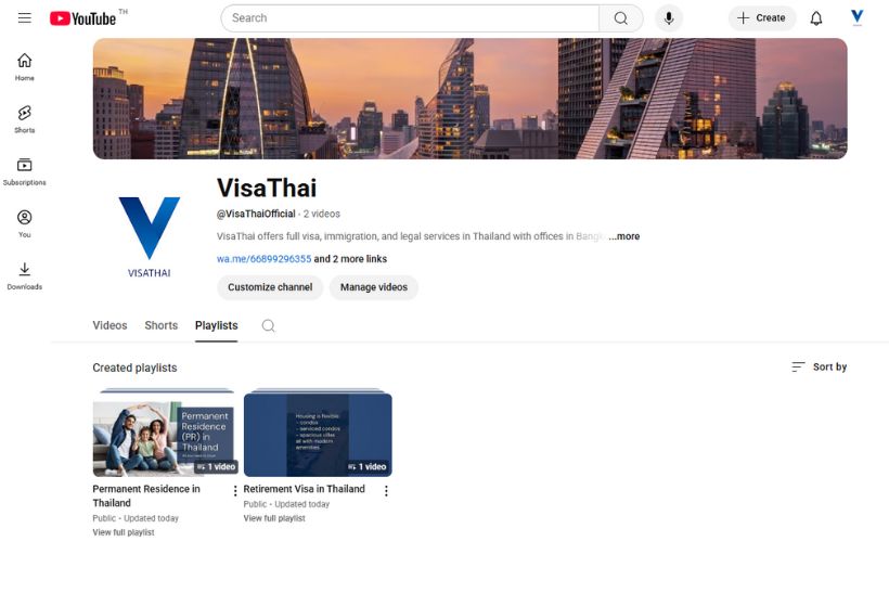VisaThai YouTube Channel screenshot
